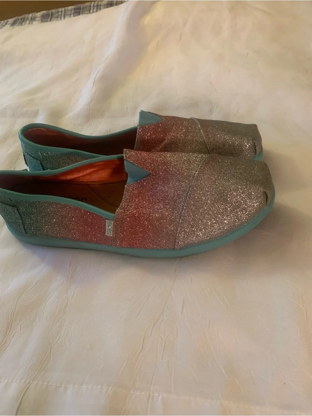 NEW Lil BOBS from Skechers Glitter Slip-Ons in Pink, Silver & Turquoise, size Y6